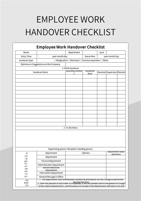 Employee Work Handover Checklist Excel Template And Google Sheets File For Free Download ...