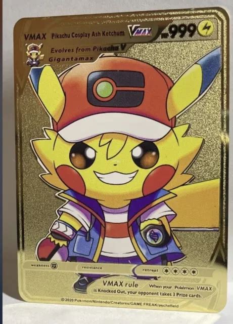 PIKACHU COSPLAY ASH Ketchum VMAX Gold METAL Plated Pokemon Card £21.13 - PicClick UK