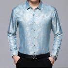 Men Print Satin Silk Slim Fit Business Casual Dress Shirts Long Sleeve Tops Chic | eBay
