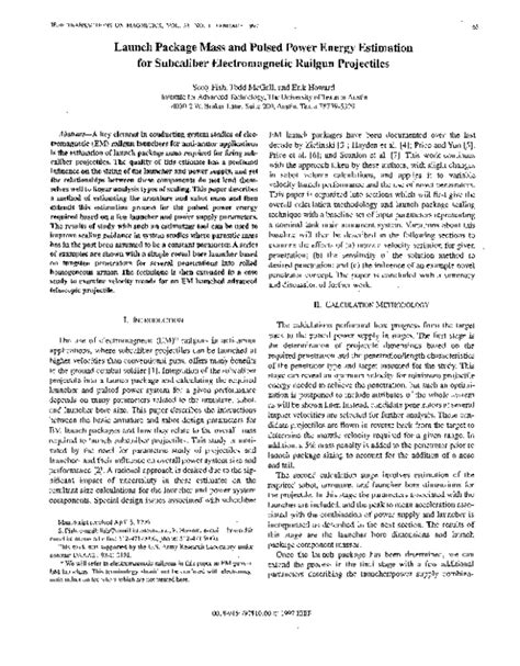 (PDF) Launch package mass and pulsed power energy estimation for subcaliber electromagnetic ...