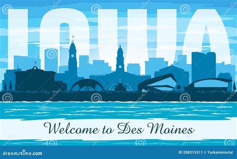 Des Moines Iowa City Skyline Vector Silhouette Stock Vector - Illustration of downtown ...