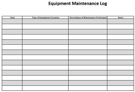 Free Equipment Maintenance Log Templates (Excel, Word) - Best Collections