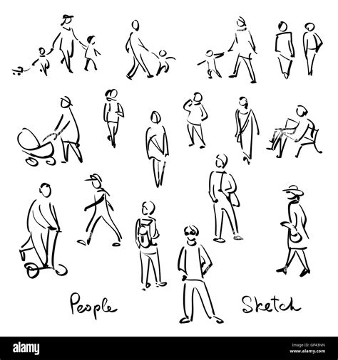 Casual People Sketch. Outline hand drawing vector Illustration Stock ...