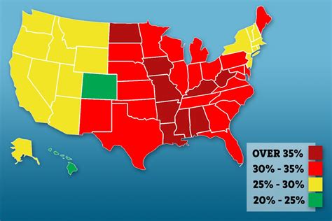 Obesity map of the United States reveals the states where up to 40 per ...