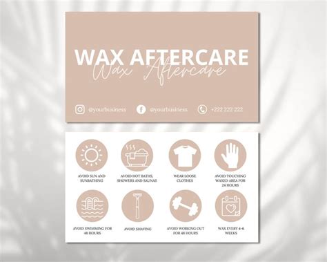 Waxing Aftercare Card Template, Printable Hair Removal Care Cards, Editable Waxing Care ...