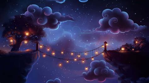 Download Beautiful Magical Night Sky With Many Lanterns On Bridge ...