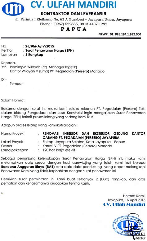 Contoh Surat Penawaran Kontraktor - Gawe CV