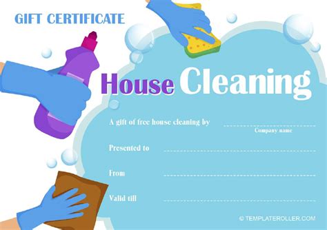 House Cleaning Gift Certificate - Blue Download Printable PDF | Templateroller