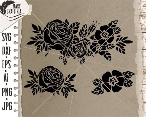 Stencil Rose Flower Svg Dxf Eps Files for Cricut - Etsy