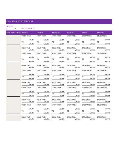 Finals Study Schedule Template