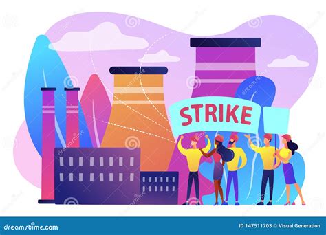 Strike Action Concept Vector Illustration. Stock Vector - Illustration of background, neon ...