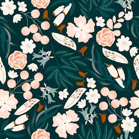 Premium Vector | Floral green vector pattern seamless floral pattern with winter plants