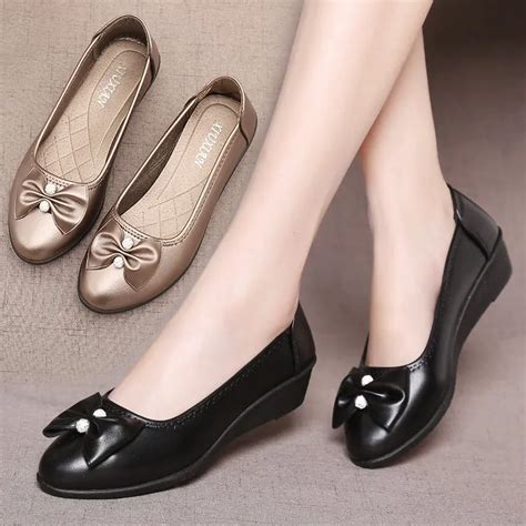 Spring Women Wedges Low Heels Dress Shoes Comfortable Slip on Shoes ...