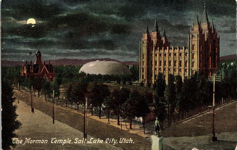 Historic Mormon Temple Church Moonlit Night Salt Lake city Utah UT Postcard UNP | United States ...