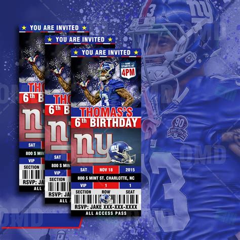 New York Giants Ticket Style Sports Party Invitations | Sports party invitations, New york ...