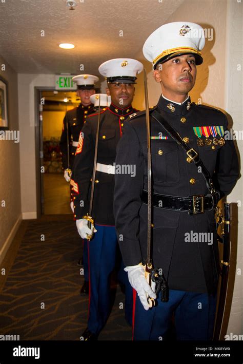 The Marine Corps Logistics Base's Sword Detail prepares to commence the Marine Corps Birthday ...