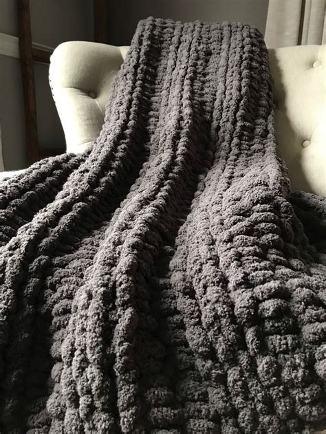 Dark Gray Blanket Chunky Knit Blanket Soft Blanket Gray - Etsy