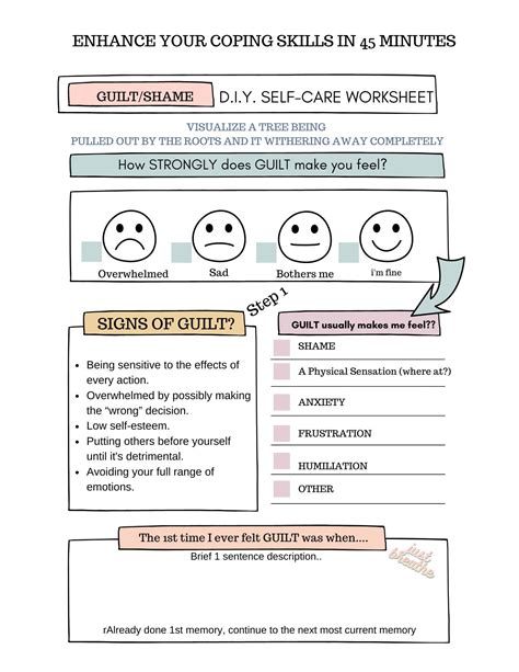 Guilt & Shame Enhance Your Coping Skills, Journal Self-care Worksheet ...