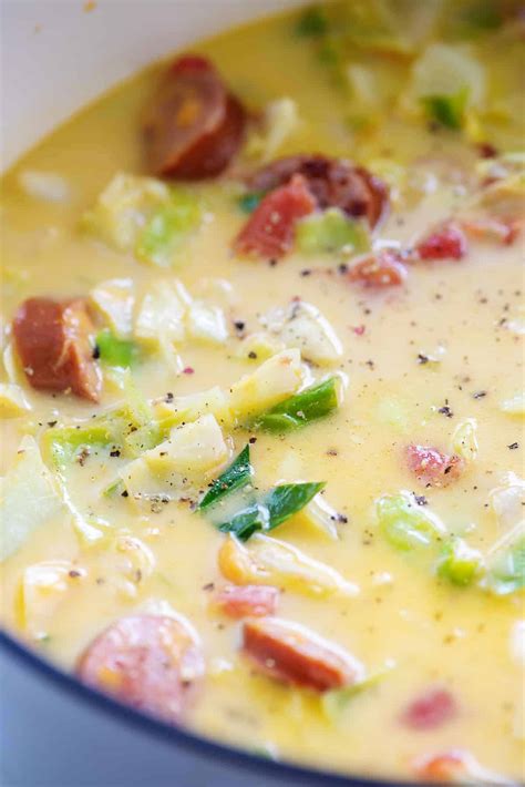 Cheesy Keto Cabbage Soup with Smoked Sausage | That Low Carb Life