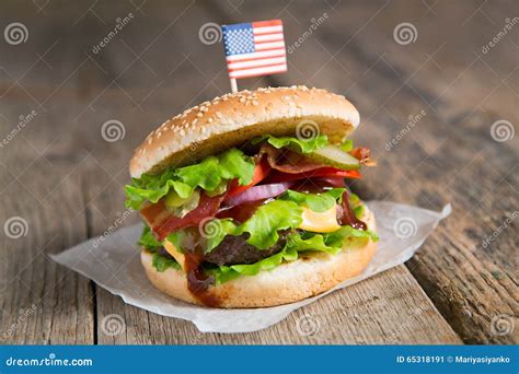 Burger with Beef, Onion, Cheese, Barbecue Sauce Stock Image - Image of american, beer: 65318191