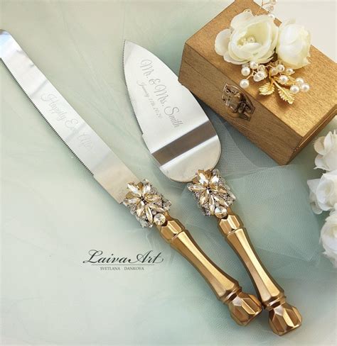 Gold Wedding Cake Server Set & Knife Cake Cutting Set Wedding Cake ...