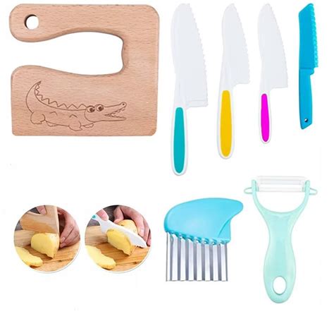 7 Pcs Wooden Kids Kitchen Knife Include Toddler Wood Kids Safe Knives ...