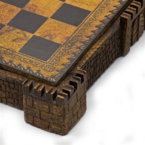 Chess board "Castle" brown with box container in albaster and resin and ...