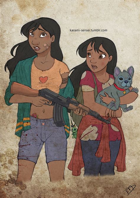 Nani, Lilo, and Stitch | Disney Princesses Become Badass Zombie Fighters in Walking Dead Art ...