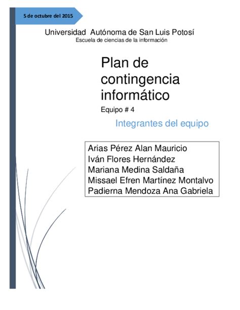 (PDF) Plan de contingencia informático | Alan Arias - Academia.edu