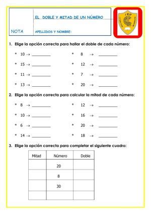 El doble y la mitad de un número. Ficha interactiva | TopWorksheets