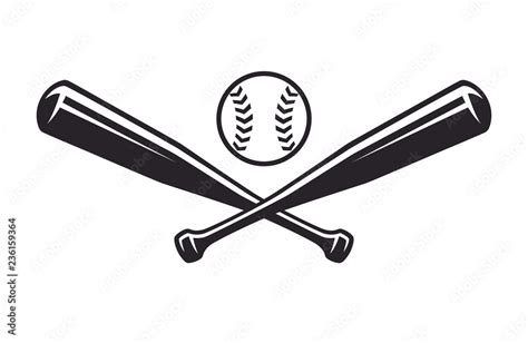 Monochrome two crossed baseball bats, icon sports tool. Vector ...