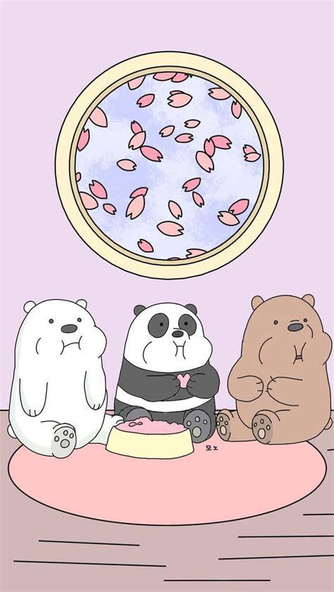 Download Cute We Bare Bears Cherry Blossoms Wallpaper | Wallpapers.com