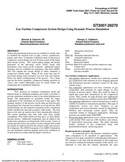 Gas Turbine Compressor System Design Using Dynamic Process Simulation - [Download PDF]