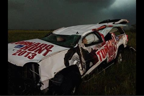 Weather Channel vehicle caught by a tornado & thrown 200 yards, May 31 ...