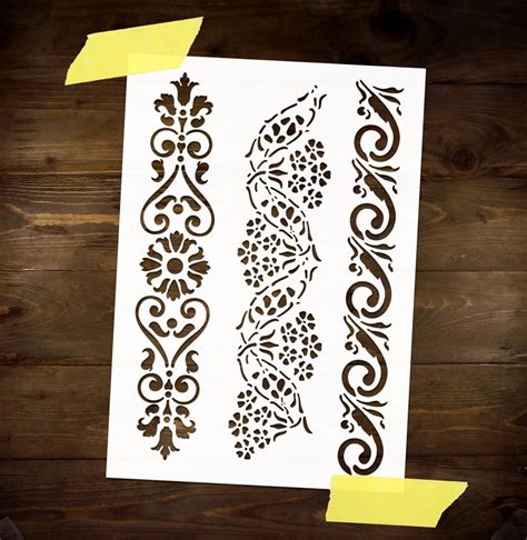 Three Floral Borders Stencil Reusable DIY Craft Mylar Stencil | Etsy