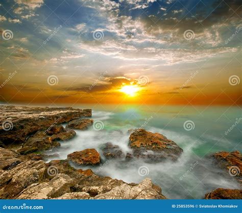 Sea Cliffs and Sunset Over the Sea Stock Photo - Image of great ...