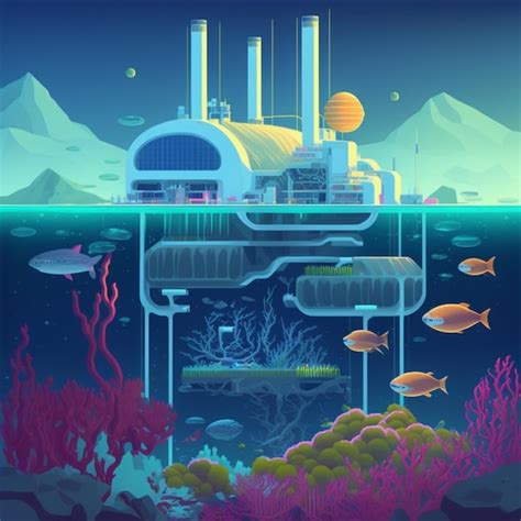 Premium AI Image | Illustration of a futuristic underwater city with a submarine and a submarine ...