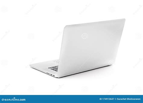 Laptop Gray Metalic Sliver Colour Notebook in Backside View Open Cover on the White Background ...