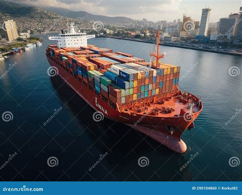 Aerial view of Cargo ship stock illustration. Illustration of trade - 290104860