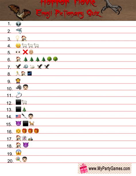 Free Printable Horror Movie Emoji Pictionary Quiz