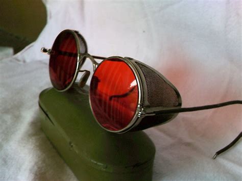 Vintage STEAMPUNK welding glasses with red tinted lens & mess side shields | Welding glasses ...