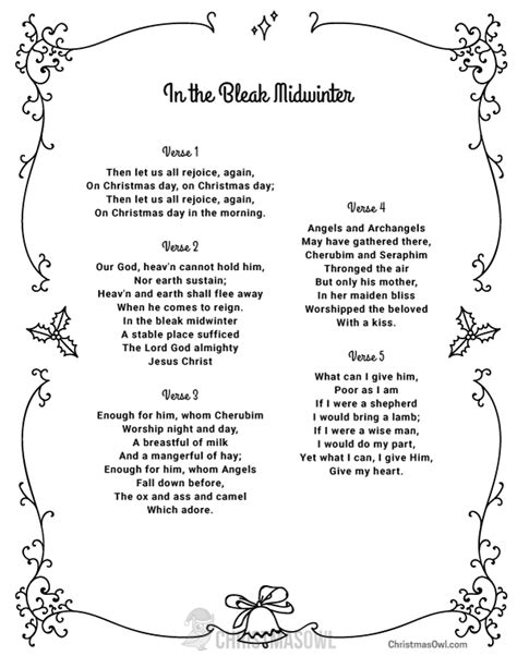 Free printable lyrics for In the Bleak Midwinter. Download them at ...