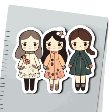 Three Girl Stickers With A Paper Notebook Clipart Vector, Sticker Design With Cartoon Paper ...