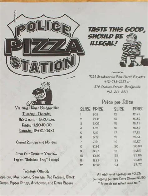 Police Station Pizza Menu, Menu for Police Station Pizza, Far South ...