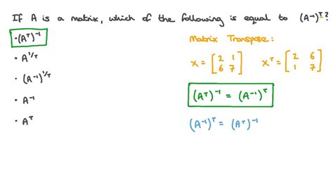 Question Video: Properties of the Inverse and Transpose of a Matrix | Nagwa