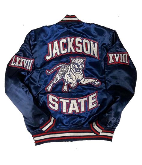 Men's Bomber Blue Satin Jackson State University Jacket - Jackets Masters