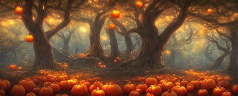 Premium Photo | Halloween pumpkins are lying in the forest under the trees Panorama of a ...