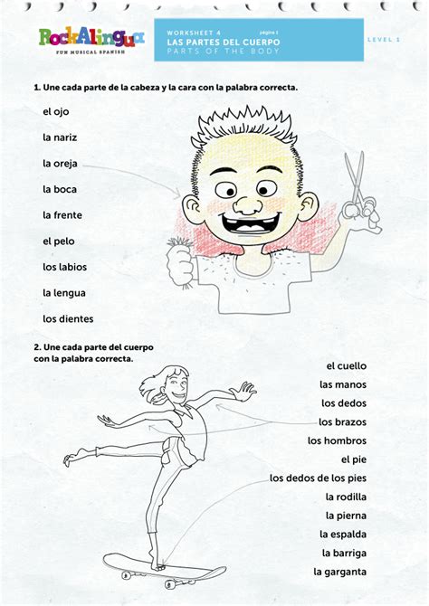 Spanish worksheet to teach parts of the body