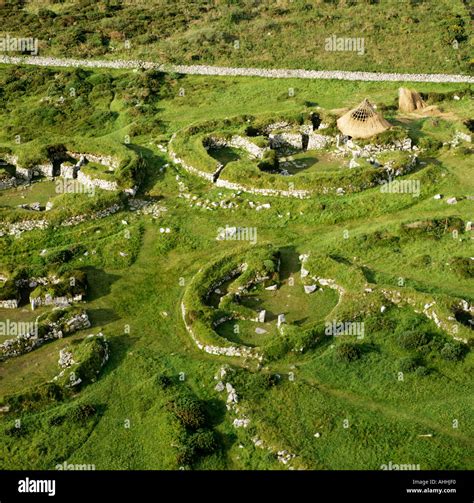 Chysauster Celtic village reconstruction Cornwall UK aerial view Stock Photo: 4726511 - Alamy