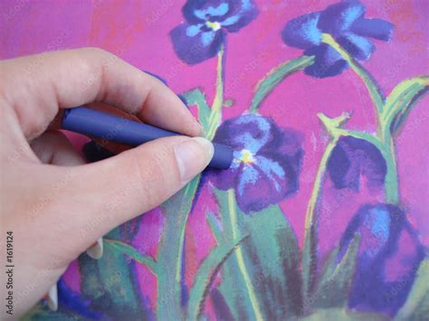 hand drawing a violet flower with crayon Stock Photo | Adobe Stock